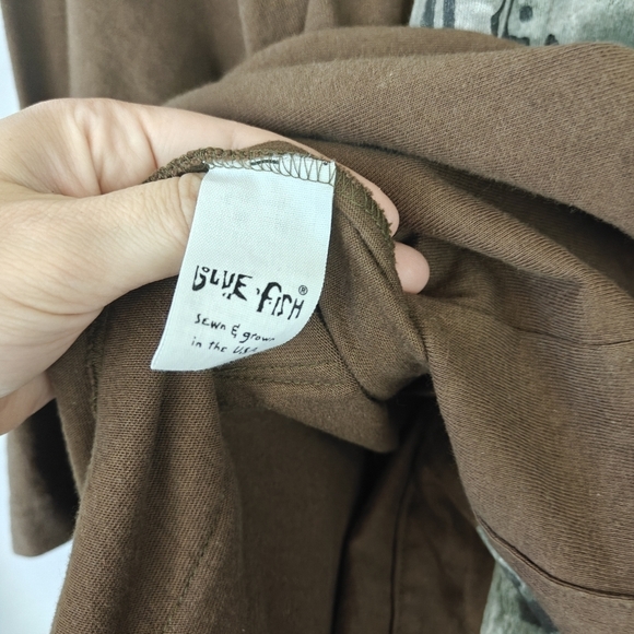 VTG Rare Blue Fish Hand Painted Cotton Brown Button Up Jacket Size 2 Women's - Picture 12 of 15